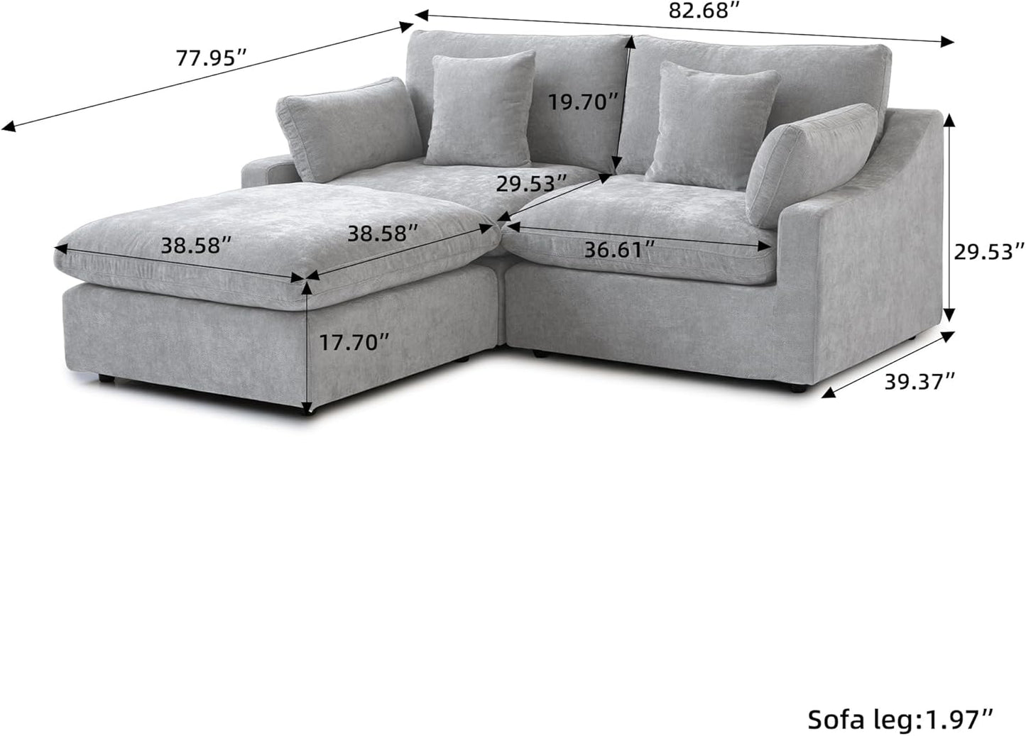 JACH Sectional Couches for Living Room, Cloud Sectional Couch with Deep Seat, Love Seat Modular Sofa with Chaise, Covers Removeable & Washable, Sofas Furniture for Living Room, Light Grey