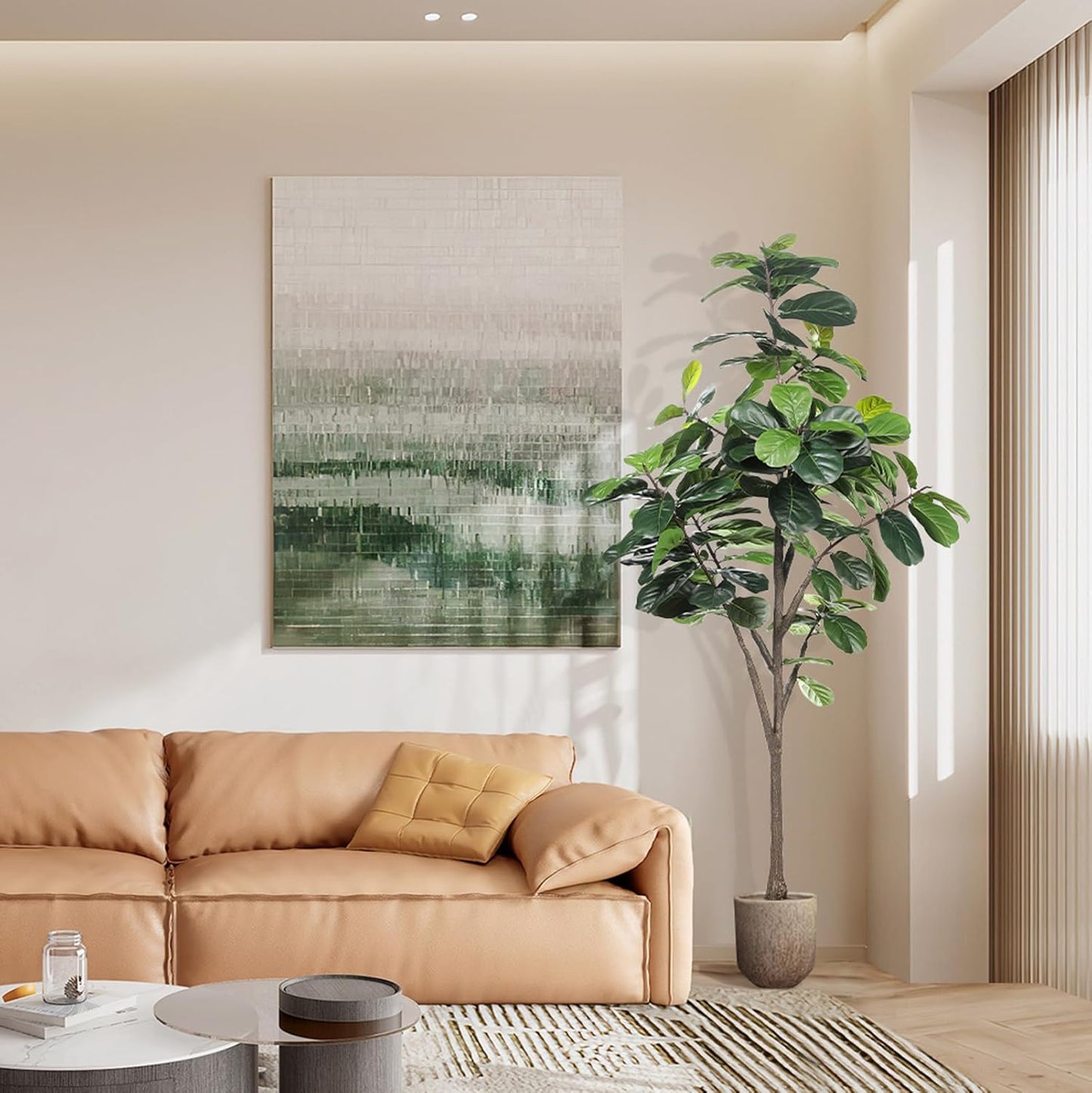 Faux Fiddle Leaf Fig Tree 7ft - Artificial Ficus Lyrata Plant in Pot - Fake Fig Tree for Indoor Modern Home House Office