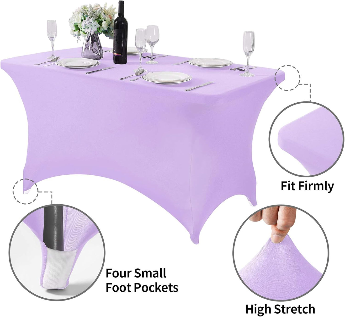 Spandex Table Cover for 4FT or 6ft or 8ft Table Universal Fitted Stretch Tablecloth for Party, Banquet, Wedding and Events-Lavender