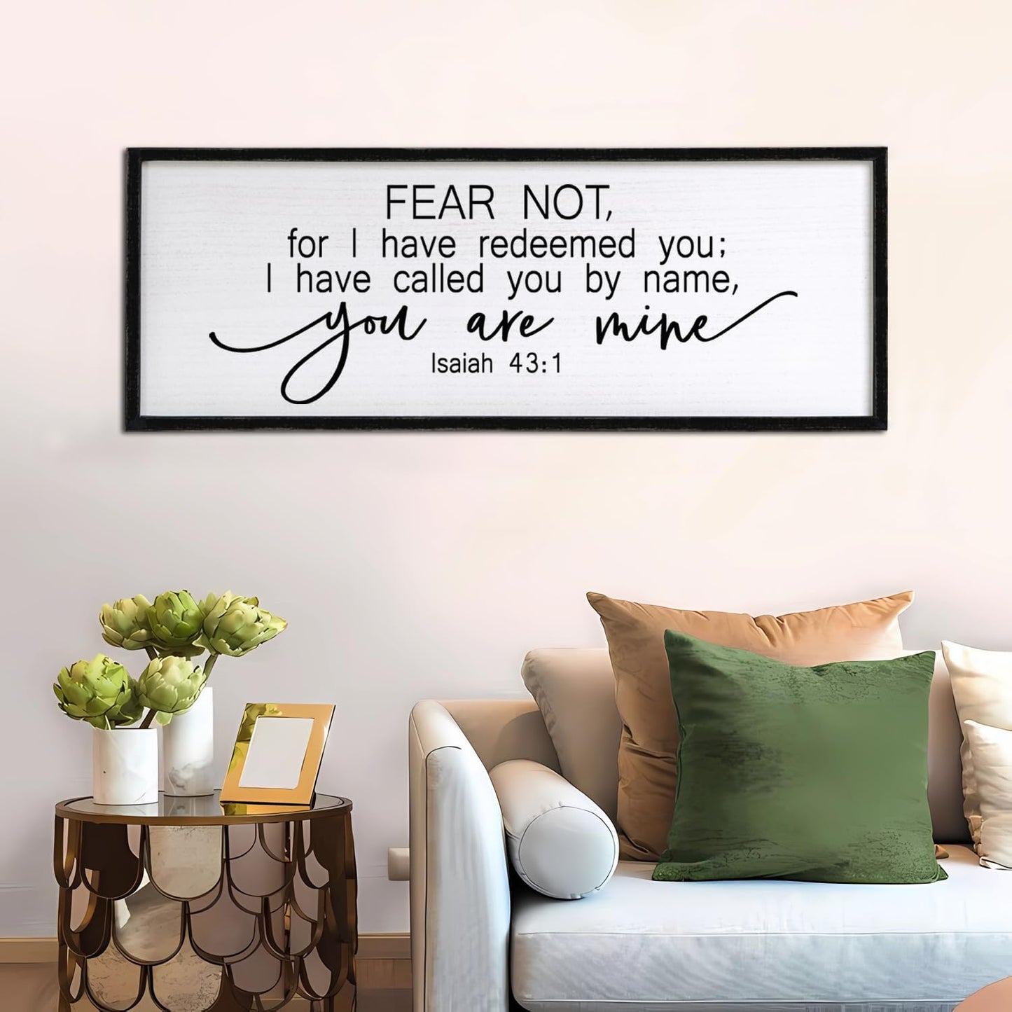 Fear Not for I Have Redeemed You Sign Framed Wall Art, 40''×15'' Rustic Religious Christian Isaiah 43:1 Bible Verse Sign, Horizontal Holy Inspirational Catholic Scripture Decor