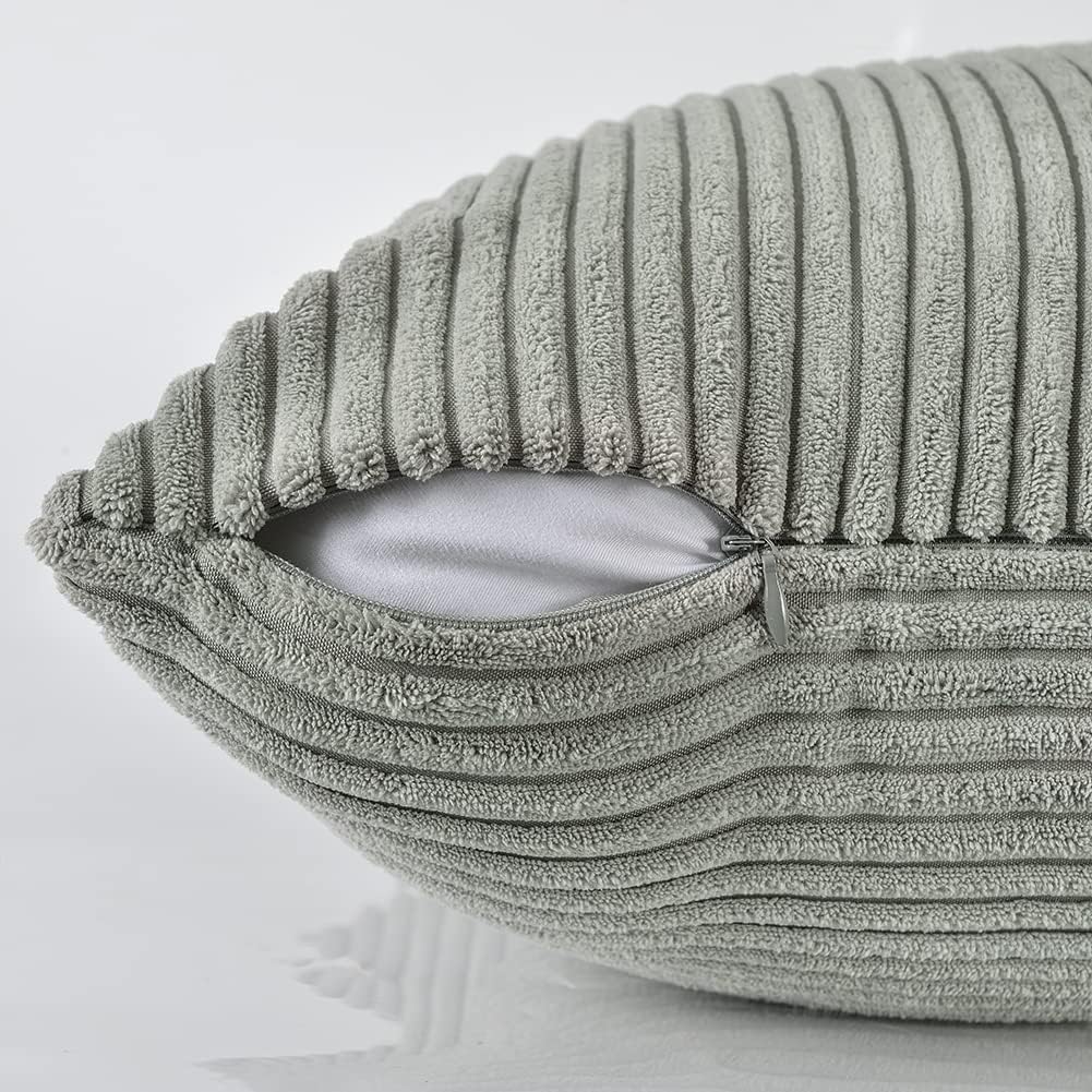 Fancy Homi 2 Packs Grey Long Lumbar Decorative Throw Pillow Covers 16x24 Inch for Couch Bed Sofa, Rustic Farmhouse Boho Home Decor, Soft Striped Corduroy Rectangle Accent Cushion Case 40x60 cm