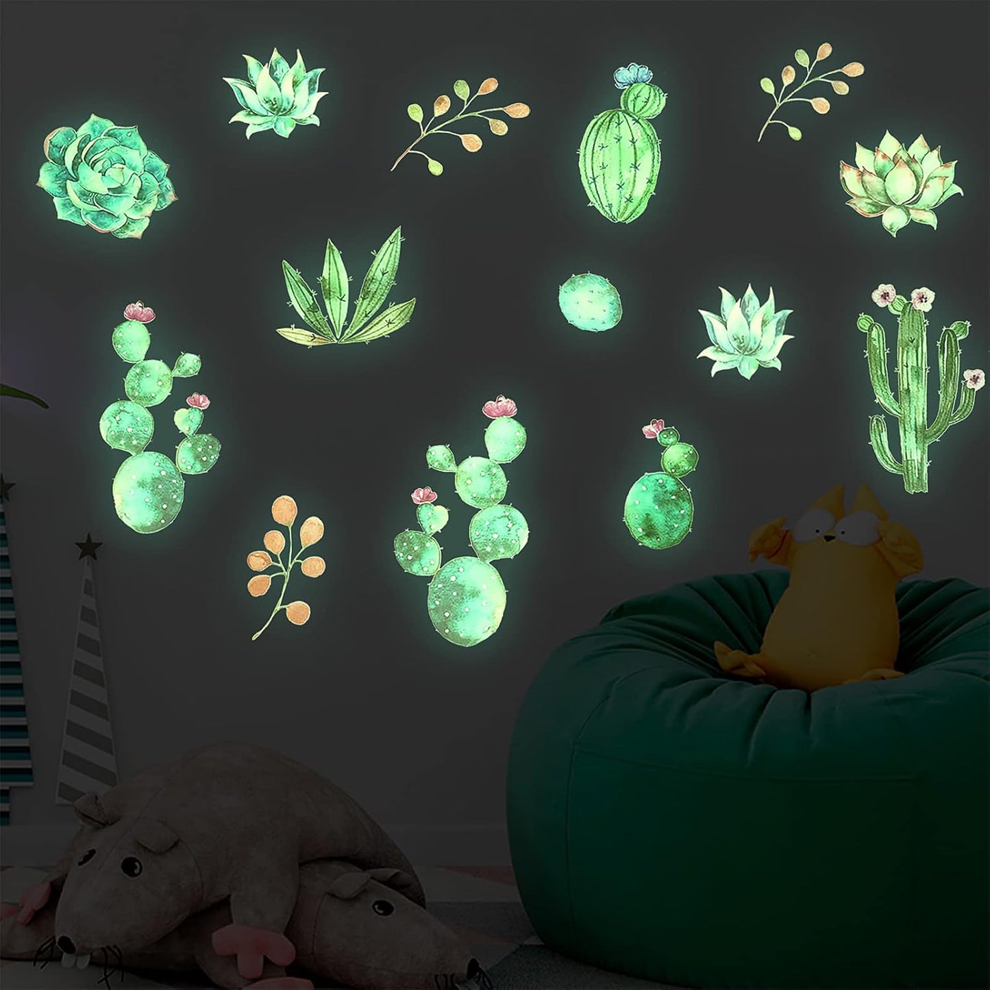 Luminous Window Wall Decals Switch Sticker Decoration Stickers for Home Office School Cactus