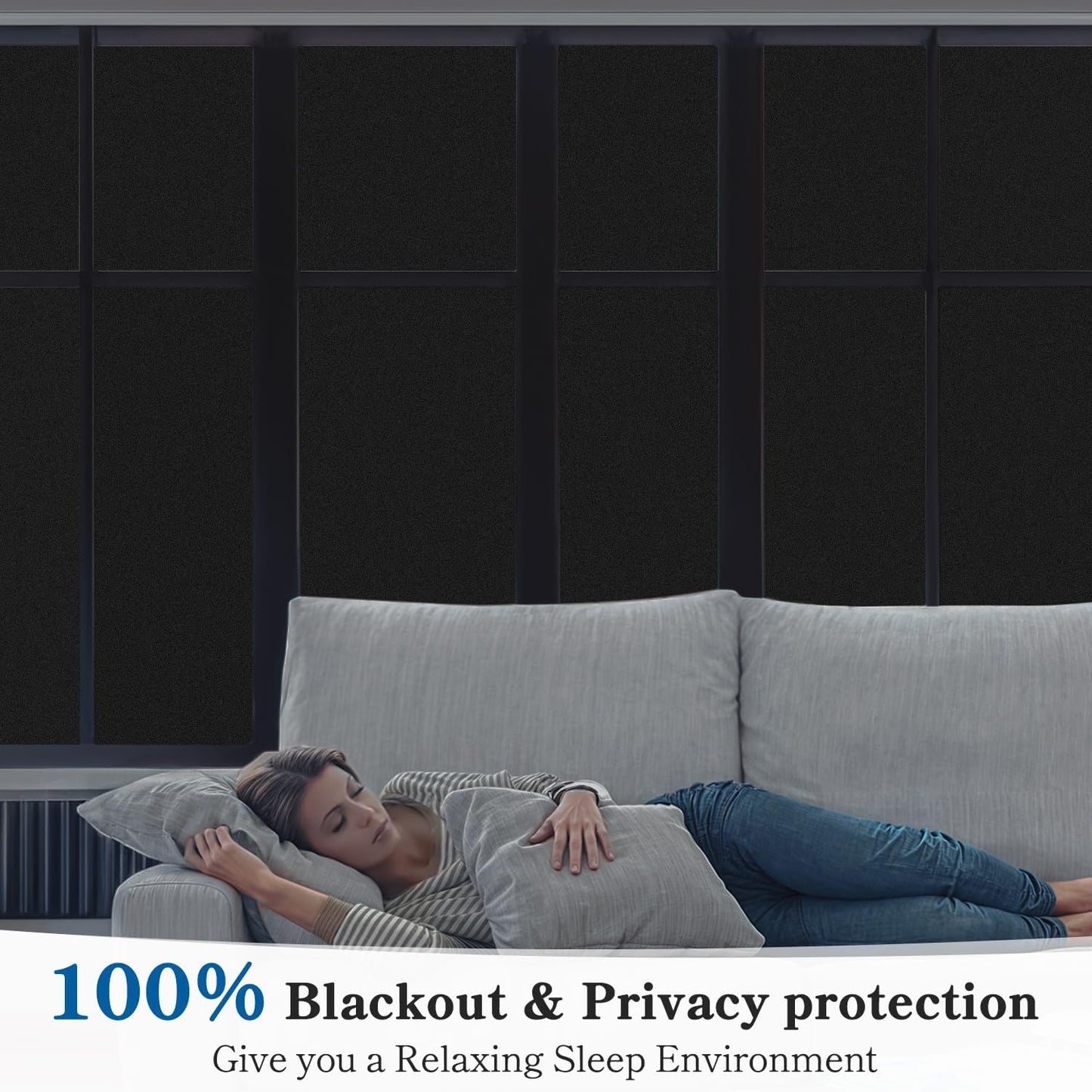 DUOFIRE Blackout Window Film Completely Light Blocking Privacy Window Film Room Darkening Frosted Tint Films for Day Sleep, Non Adhesive Static Cling Films DT-C009 (23.6 x 78.7 Inch)
