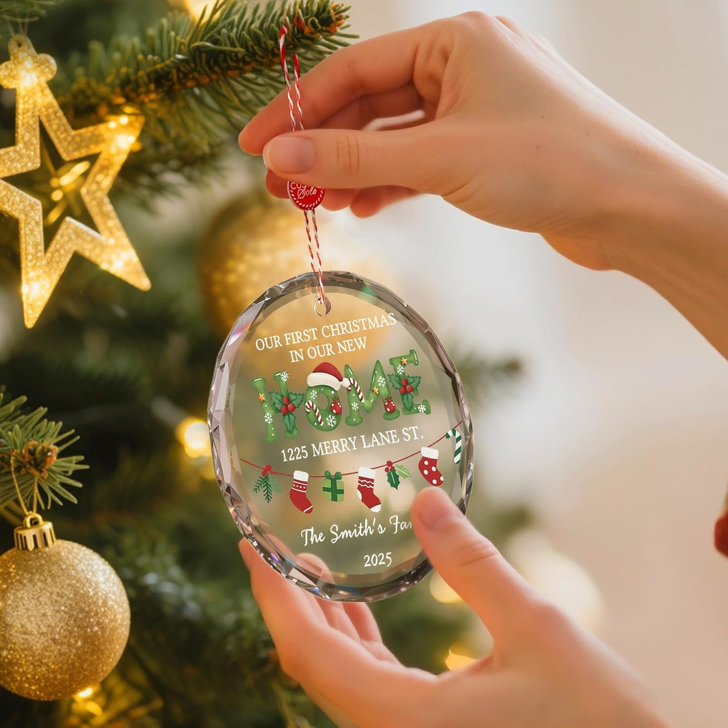 Bemaystar Personalized New Home Ornament 2025 - Custom First Christmas in New Home Ornament 2025 with Name Address, Housewarming & Xmas Gifts for Newlyweds, Neighbor, Gifts for Christmas