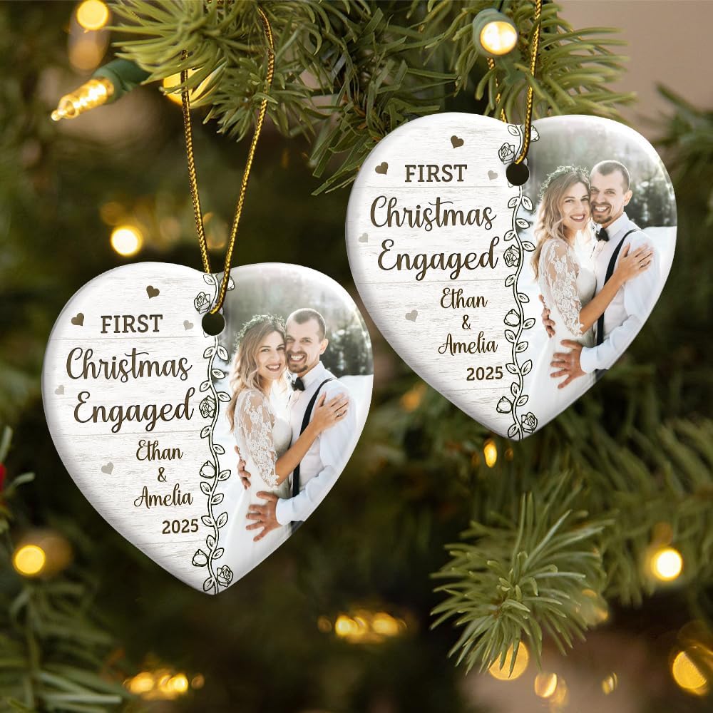 Personalized Heart Ceramic Ornament - Holiday Keepsake for Couples, Newlyweds, Home Tree Decoration for Winter - Custom Photo First Christmas Married
