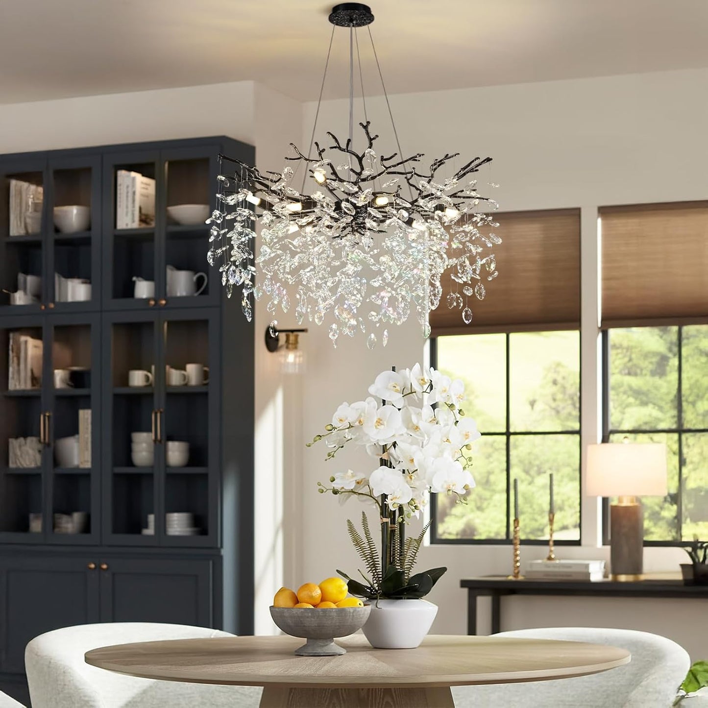 Modern Black Crystal Tree Branch Chandelier, 10-Light 30" Black K9 Crystal Chandeliers for Dining Room, Round Chandelier for Living Room,High Ceiling,Kitchen Island,Foyer,Staircase