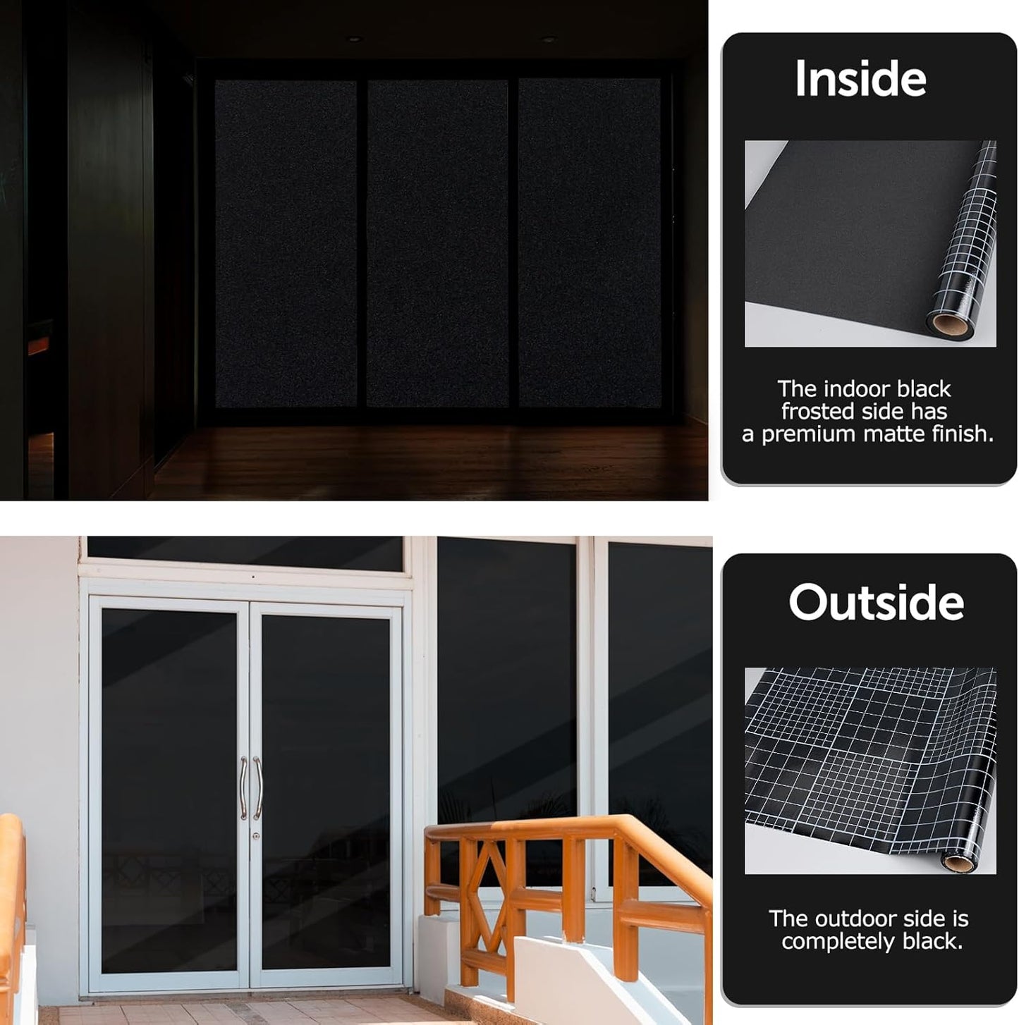 HIDBEA Blackout Window Film,100% Light Blocking Room Darkening Window Privacy Film,Frosted Glass Window Film Heat Control, Removable Window Cover Tint for Day Sleep (Black,17.7in x 6.5ft)