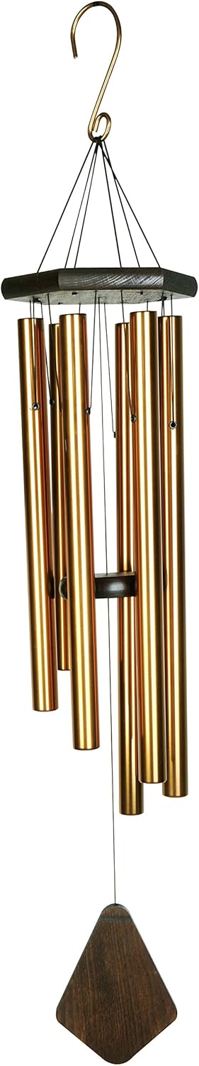 Nature’s Melody Premiere Grande Tunes Wind Chimes – Outdoor Windchime with 6 Tubes Tuned to E Pentatonic Scale, Rustproof Aluminum, Beech Wood & S Hook Hanger for Sympathy, Memorial Gift or Zen Garden