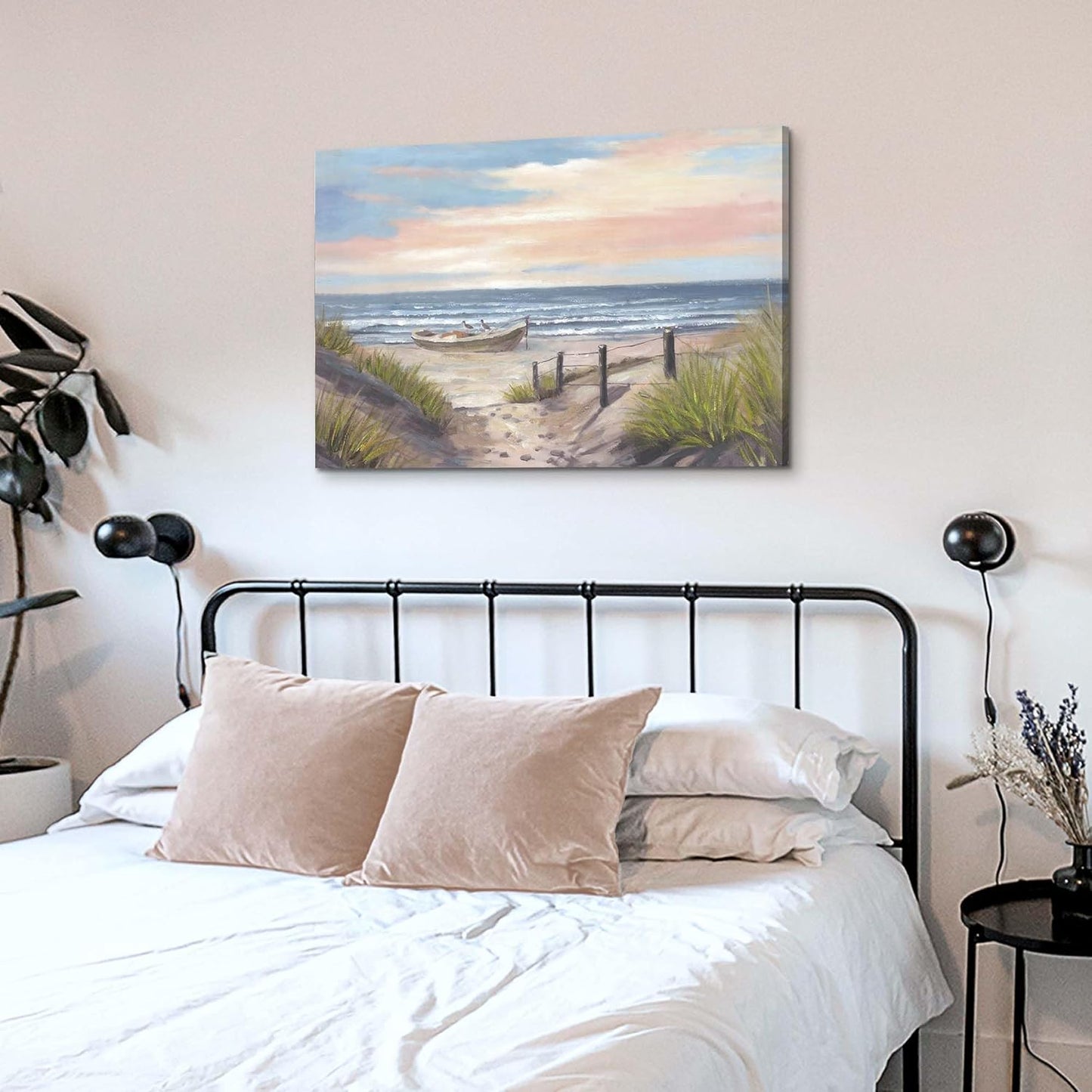cozy country Ocean Wall Art 36"x24" - Coastal Pictures Beach Canvas Decor - Seashore Artwork Seascape Hand Painting for Bedroom, Sea House