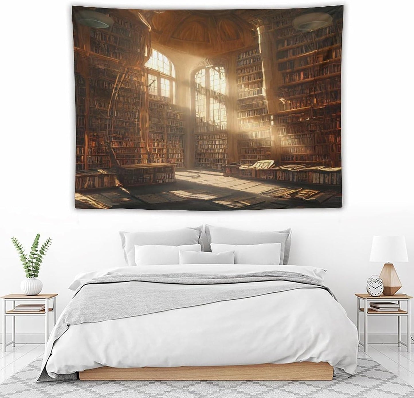 Kurtect Retro Bookshelf Tapestry,Medieval Mid Century Library Building Pattern Print Tapestries for Party Beach Picnic Blankets Tablecloths Living Room Wall Deocr, 60x80 in