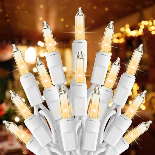 Brightown Clear Christmas String Lights, 200-Count 51.5ft Incandescent Bulb Mini Lights for Indoor Holiday Decor, Christmas Tree Garland Wedding Party Multi-Use Festival Decoration, White Wire