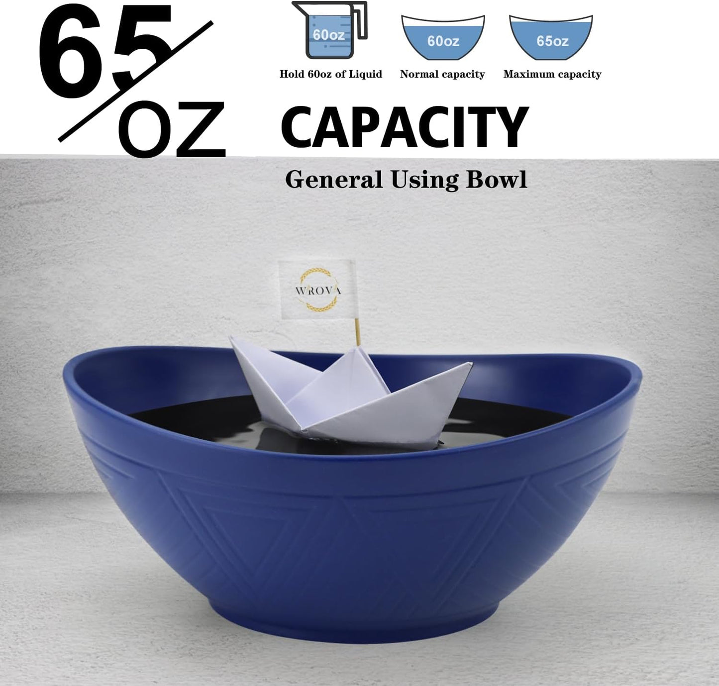 65oz Large Salad Bowls Deep Blue - Wheat Straw Serving Bowls Set of 4 - Unbreakable Serving Bowls Dishware & Microwave Safe - BPA Free Bowl for kitchen,camping