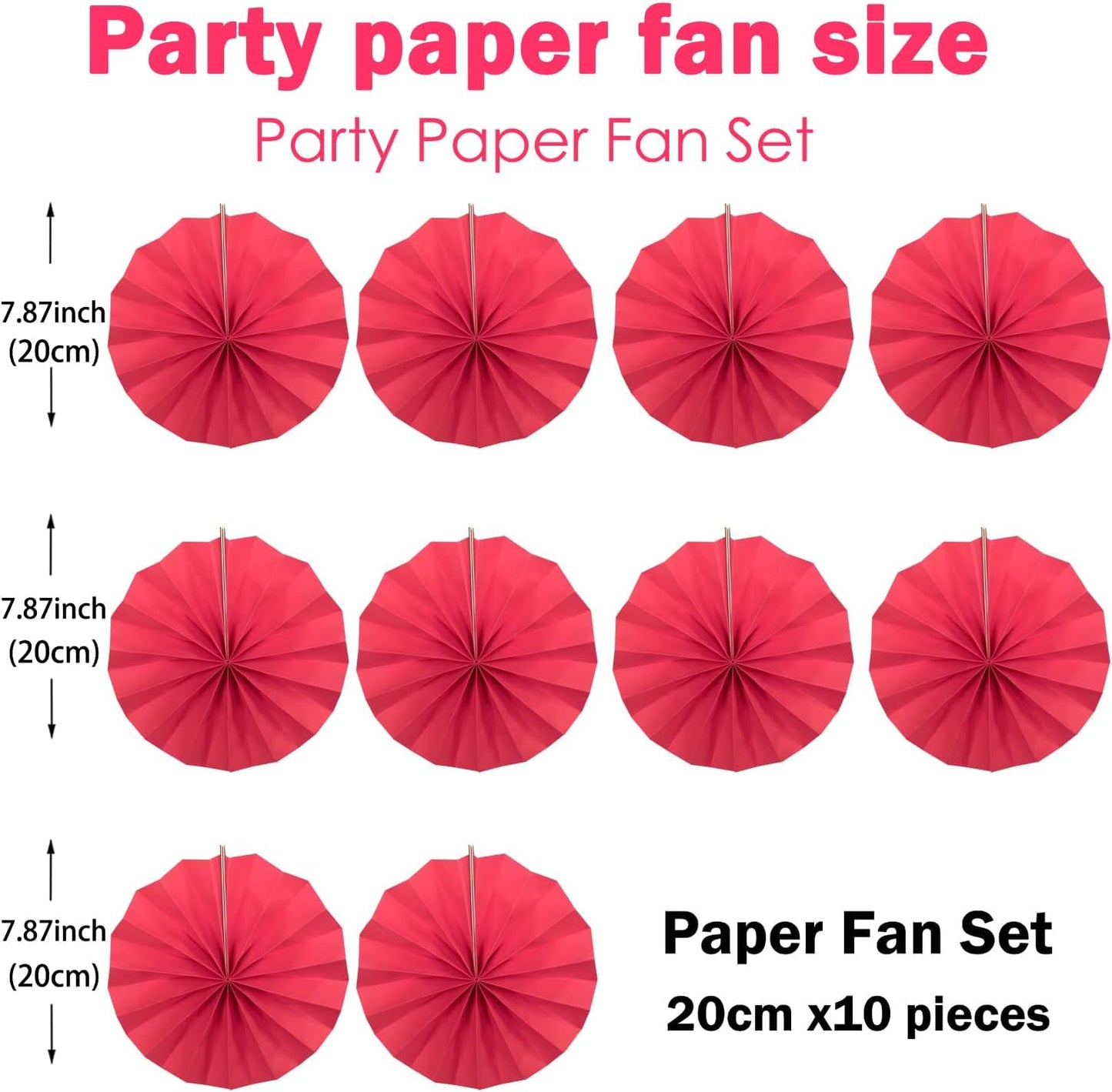 Red Birthday Decorations,DIY Red Paper Fans Hanging Decoration ,Party Supplies Party Fans 8in, Wedding Graduation Events Accessories 30 Color DIY Set （Red）