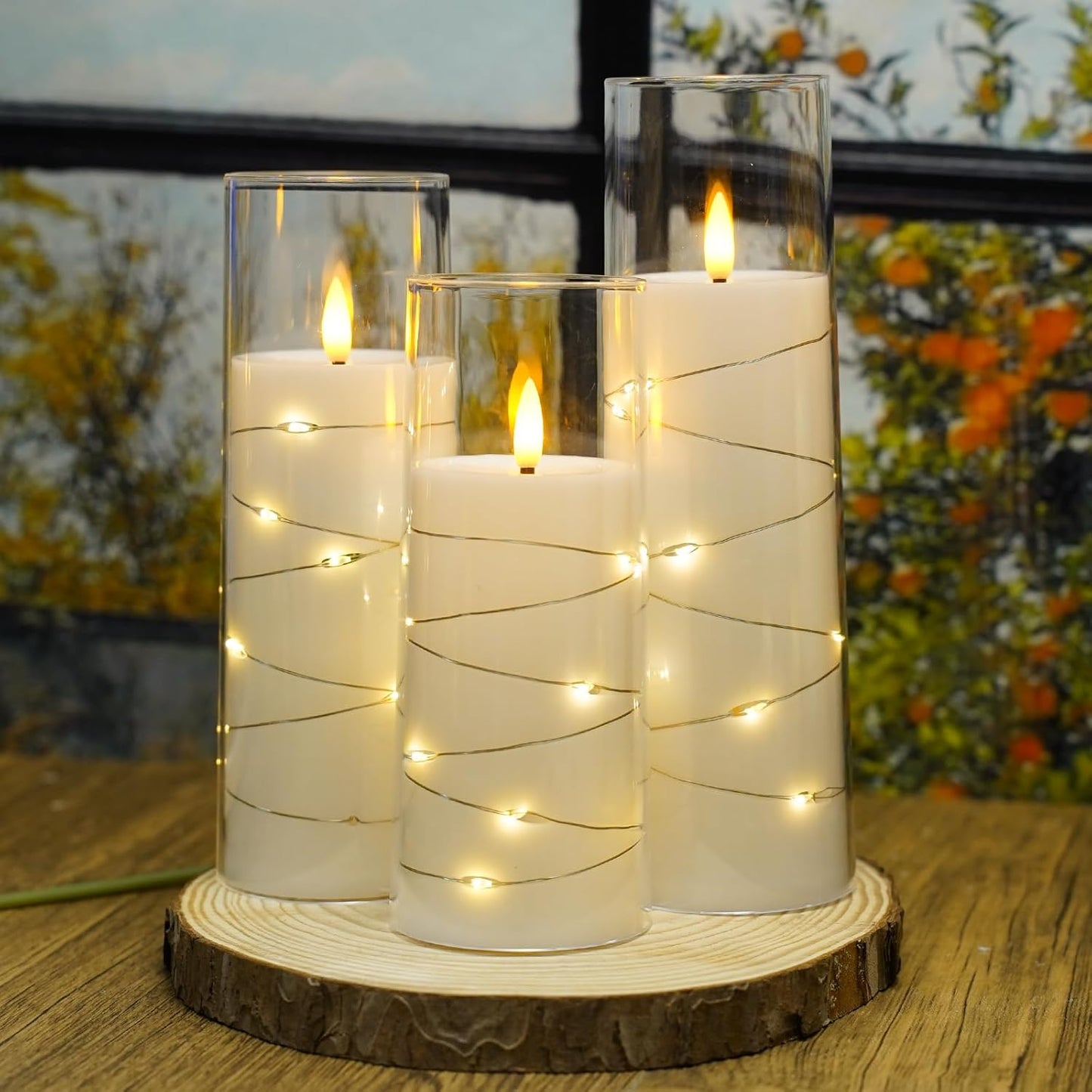 Flickering Flameless LED Candles, 9 Pcs with Embedded Star String, Acrylic LED Pillar Candles with Remote, Suitable for Home Decoration (White)