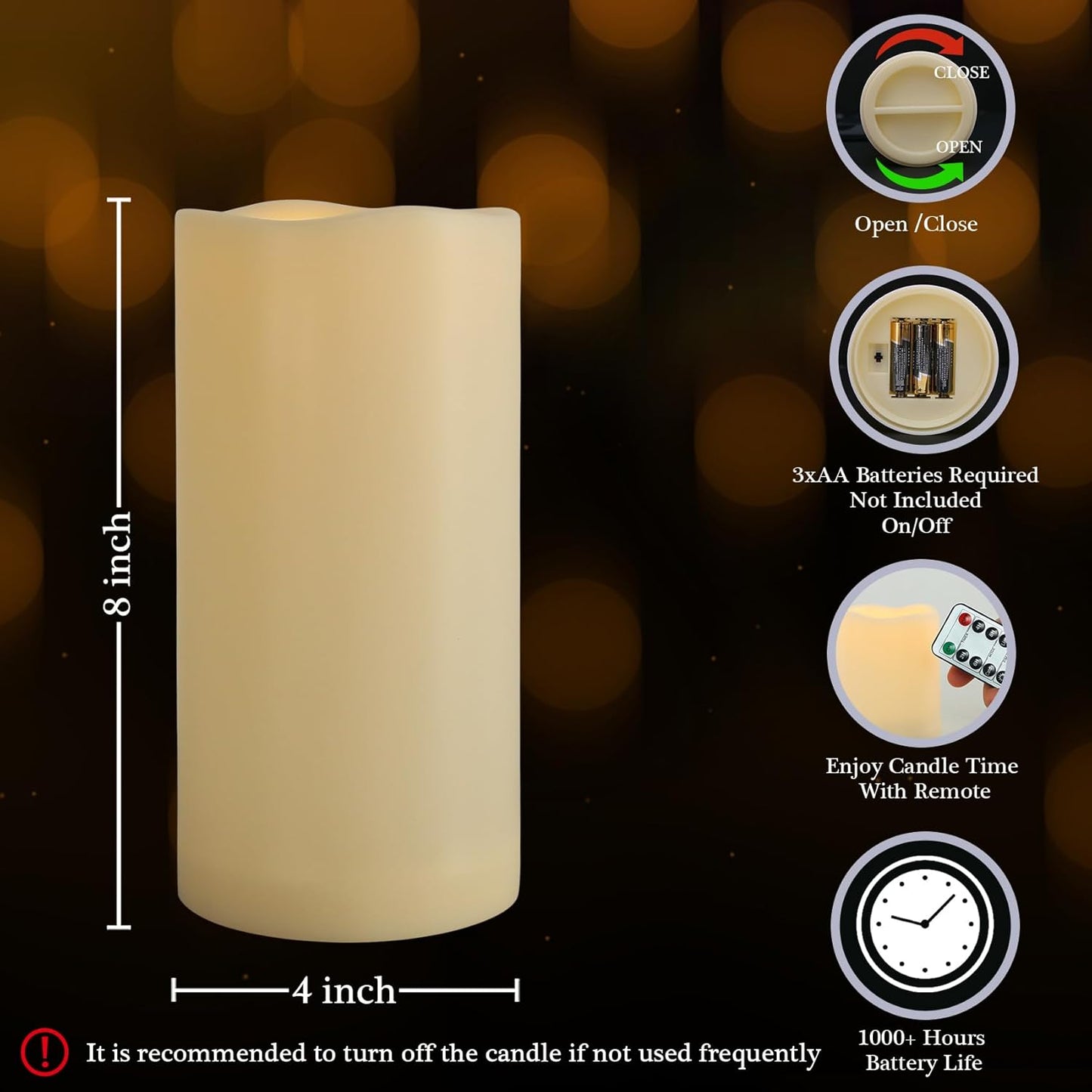 4" x 8" Large Outdoor Flameless Candles with Remote and Timer, Waterproof Battery Operated Flickering LED Pillar Candles for Home, Lantern, Porch, Ivory, 2 Pack
