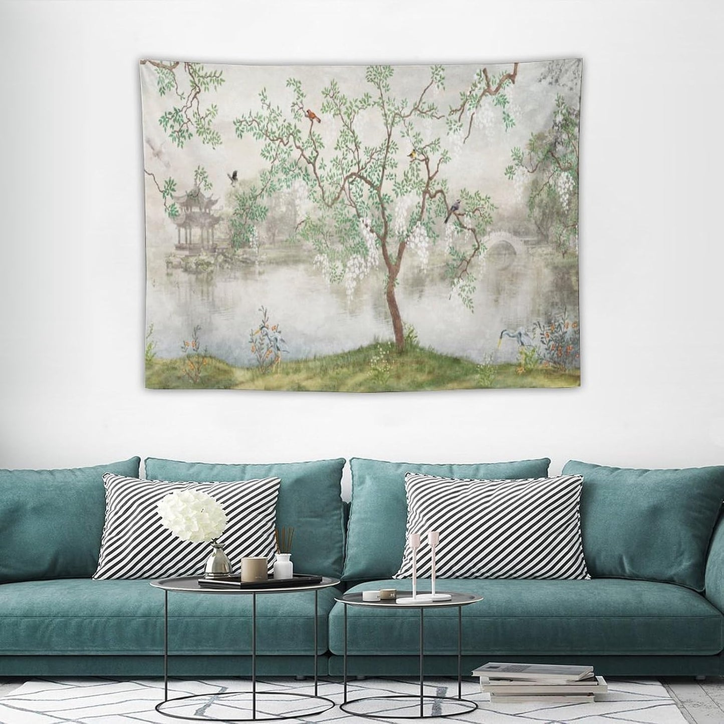 HZOHNAGO Japanese Tapestry Tree Misty Garden Lake Printed Wall Tapestry Ink Painting Wall Hanging for Bedroom Living Room Dorm 40" W x 30" H