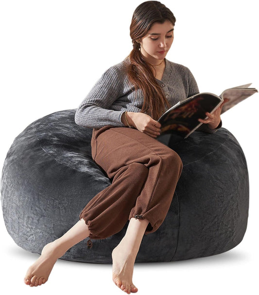 Bean Bag Chair 3Ft, Memory Foam Filled, Large Beanbag Chairs for Adults and Teens, Soft Sofa with Removable Flannel Cover, Round Couch for Living Room Bedroom College Dorm (Dark Gray, 3FT-36×36"×24")