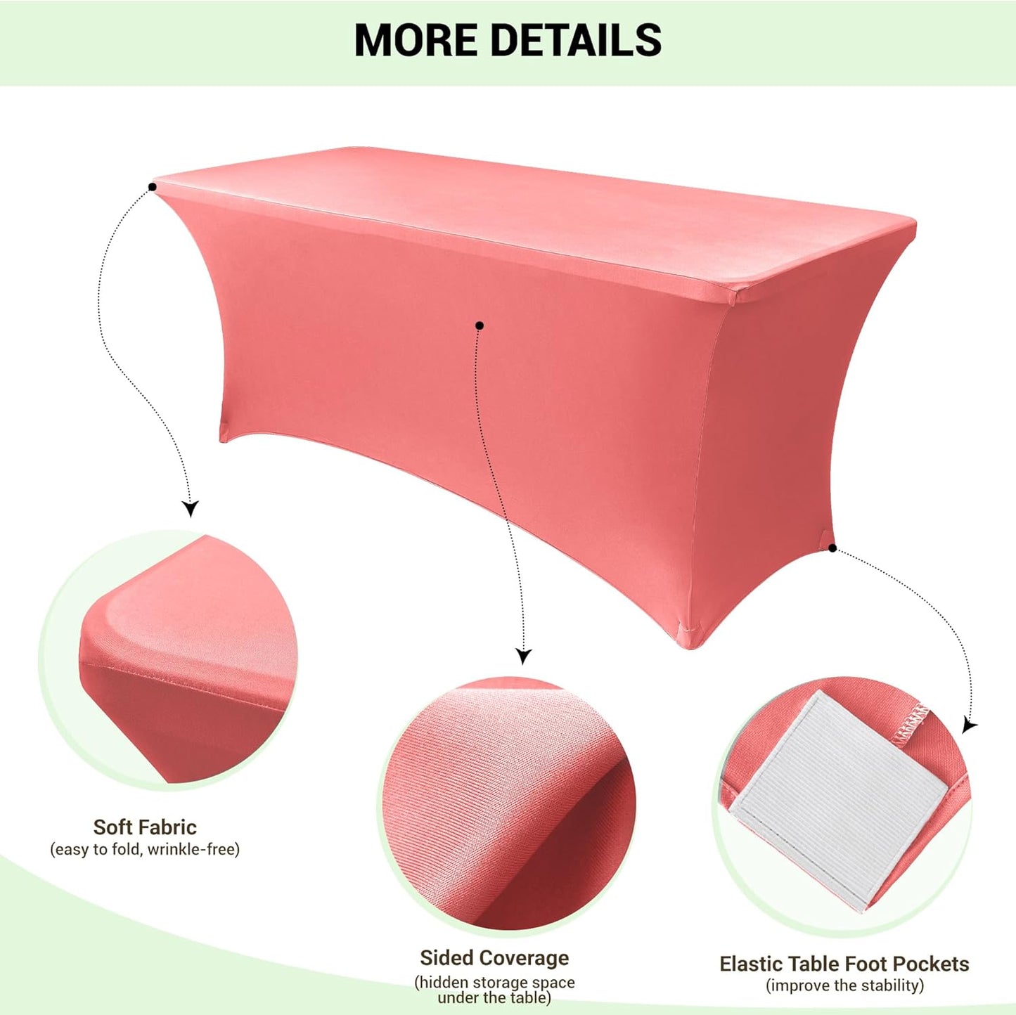 Obstal 6ft Stretch Spandex Table Cover for Standard Folding Tables - Universal Rectangular Fitted Tablecloth Protector for Wedding, Banquet and Party, 72L x 30W x 30H Inches, Coral Red, 2pc