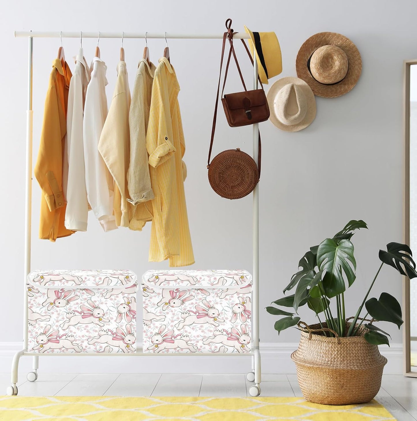 susiyo Cute Running Bunny fabric storage baskets with lids,Collapsible Storage Boxes,Foldable storage boxes with handles for Home,Office,Closet Organization