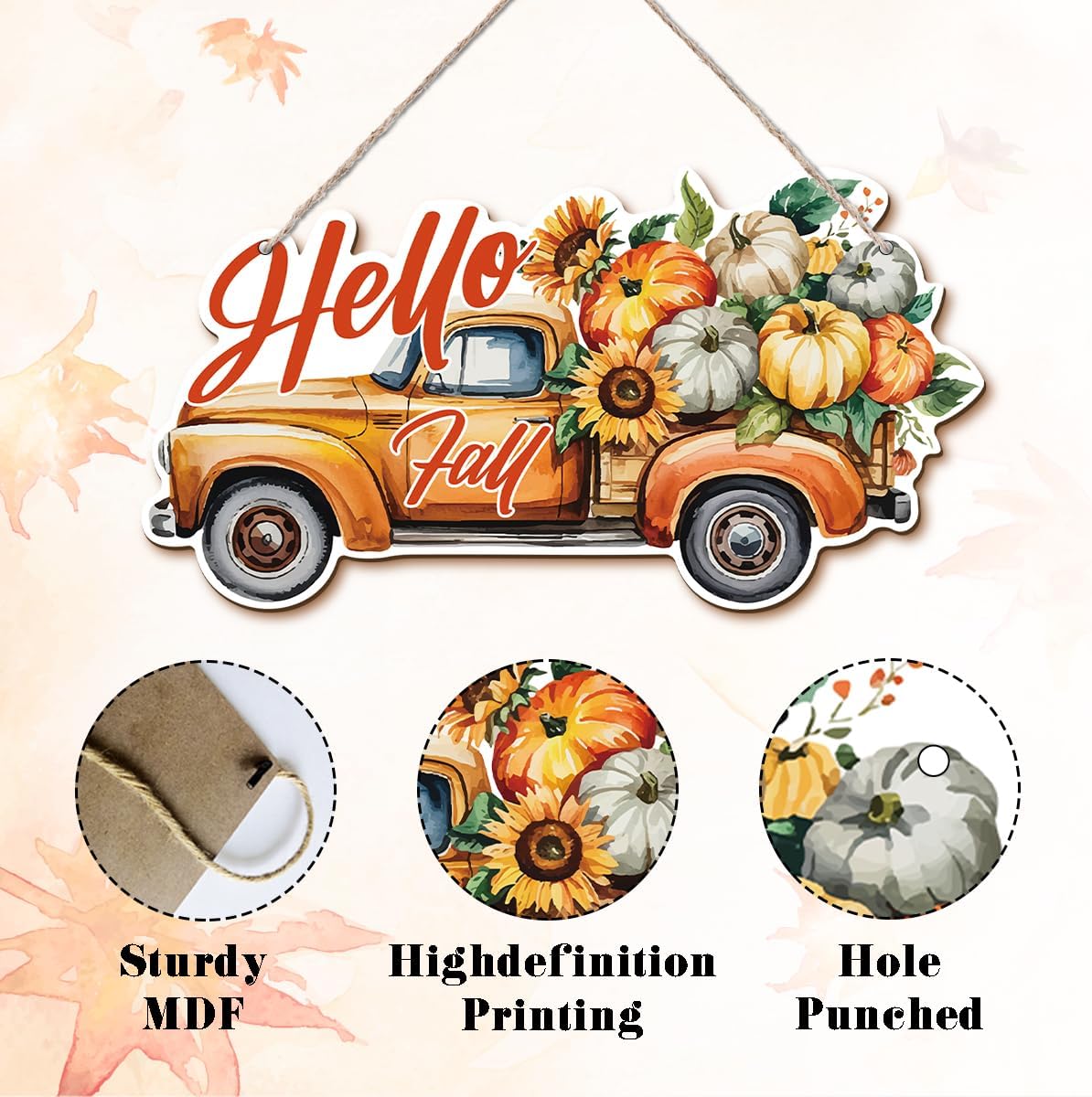 Hello Fall Wood Hanging Truck Decoration, Autumn Wooden Signs, Rustic Thanksgiving Decoration, Home Interior And Exterior Decor, Autumn Harvest Thanksgiving Home Decor