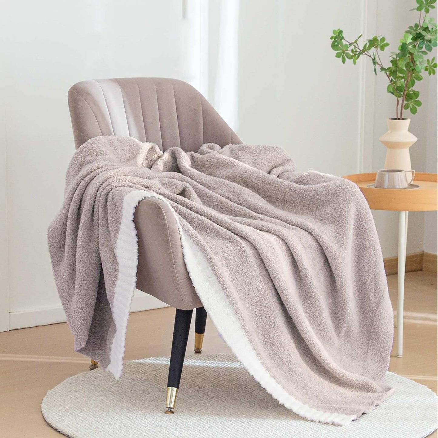 Soft Fuzzy Throw Blanket - Light Grey Cozy Warm Knit Fluffy Plush, Lightweight & Breathable, Throw for Bed, Chair, Sofa, Couch, Outdoor, 50"X60", Oeko-TEX Certified