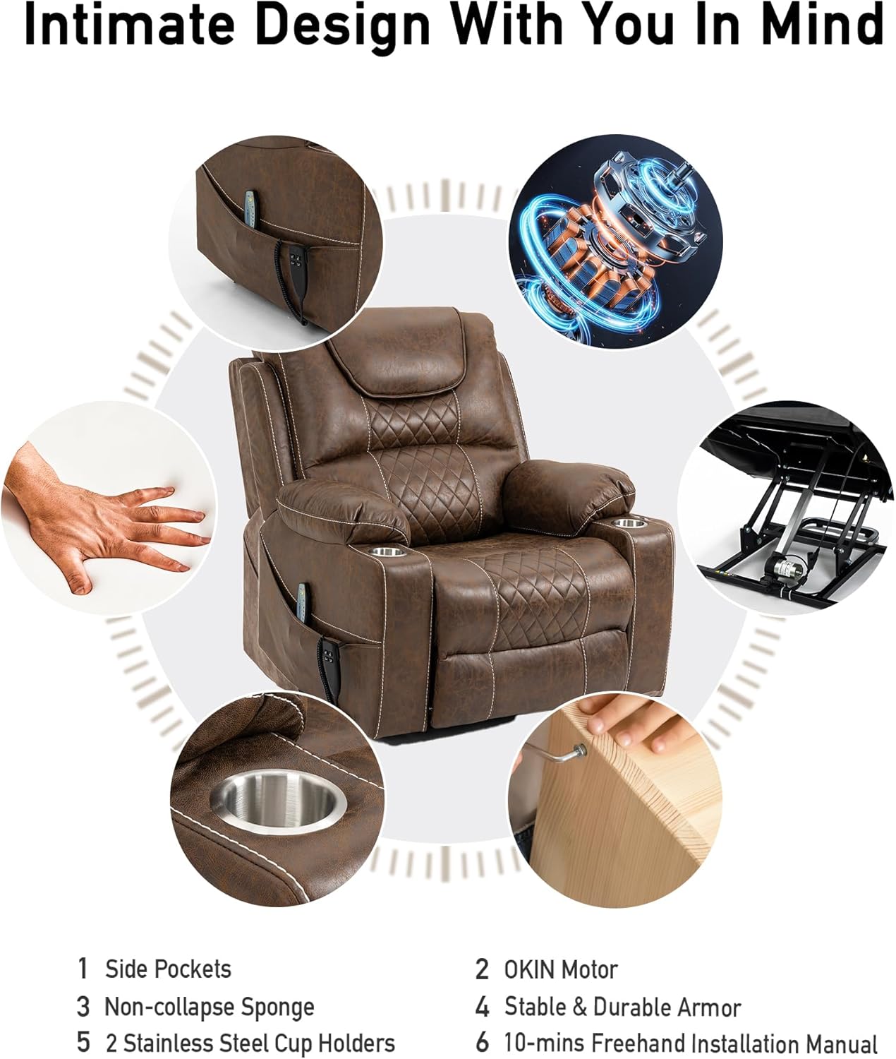 Large Power Lift Chairs Recliners for Elderly with Heated and Massage, Upgraded Dual Motor Lay Flat Recliners, 25in Extra Wide Seat, Cup Holder, Side Pocket…, Brown/Breathing Leather