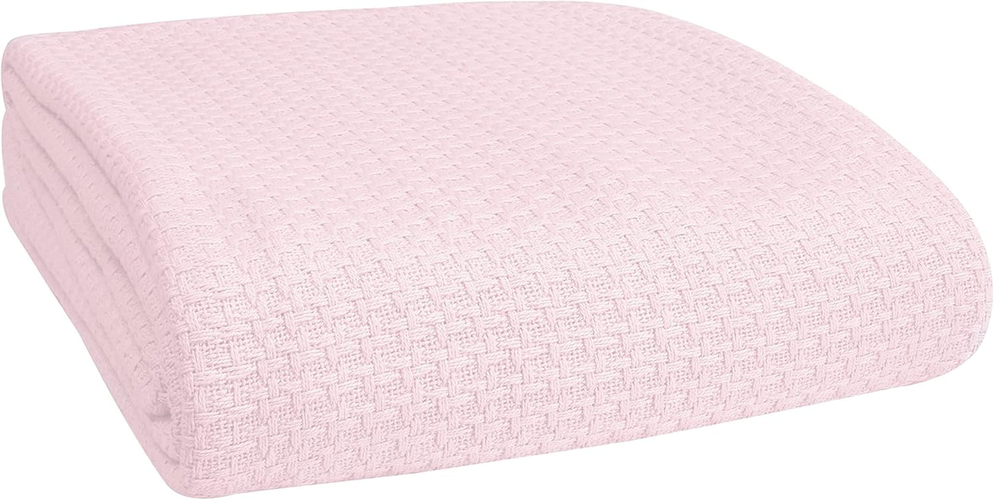 BELIZZI HOME 100 Cotton Bed Blanket, Breathable Bed Blanket Twin Size, Cotton Thermal Blankets Twin, Perfect for Layering Any Bed for All Season, Baby Pink