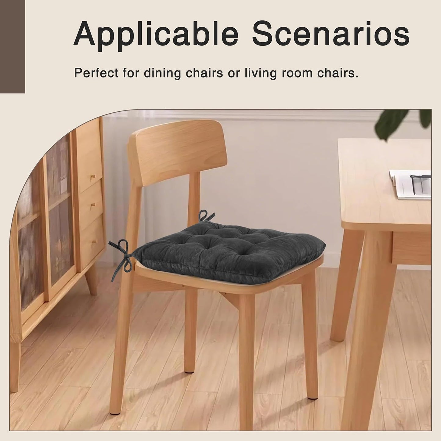 OVOV Chair Cushions for Dining Chairs Set of 6 Tufted Indoor Chair Pads with Ties Soft Square Seat Cushions for Kitchen Chairs 15.5"x15.5",Dark Grey