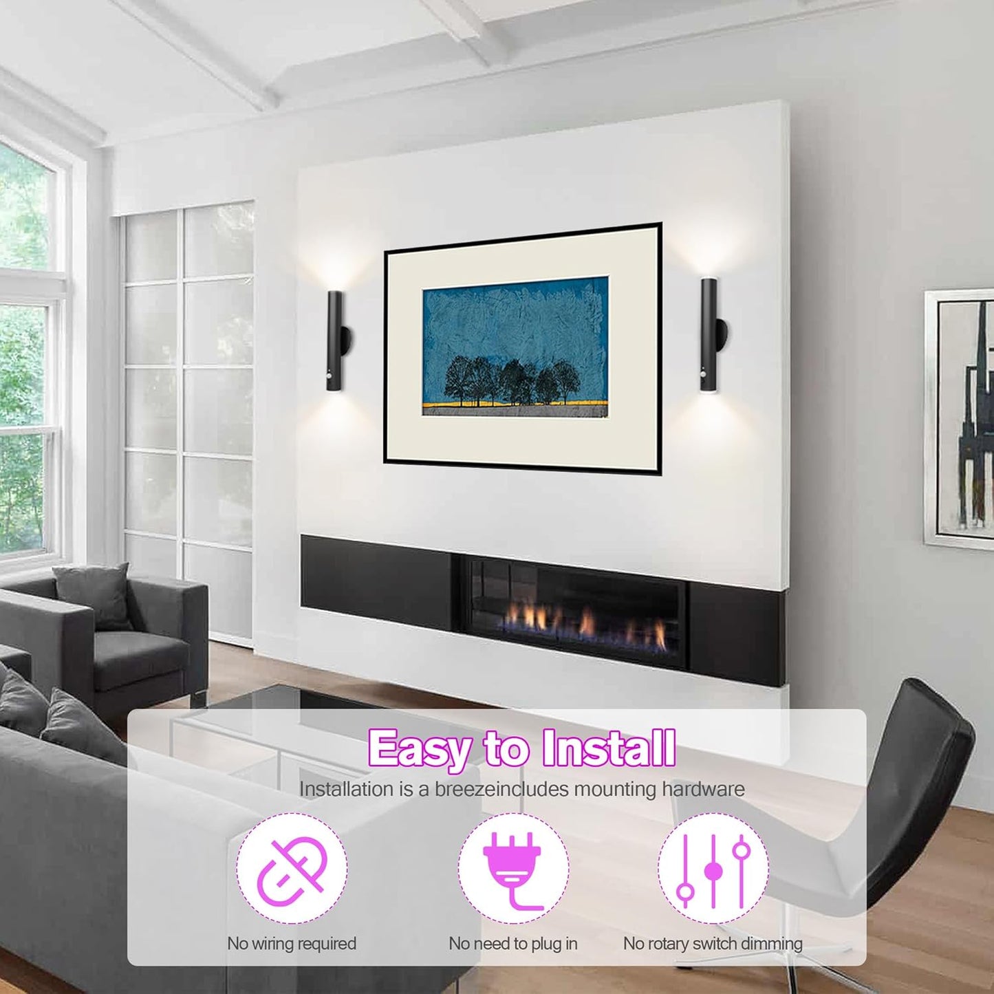 Battery Operated Wall Sconce, Rechargeable Wall Lights with Motion Sensor, Remote Control, Dimmable Metal Magnetic Wall Lamp for Decor, Bedroom, Living Room, Night Light (Black, 1Pcs)