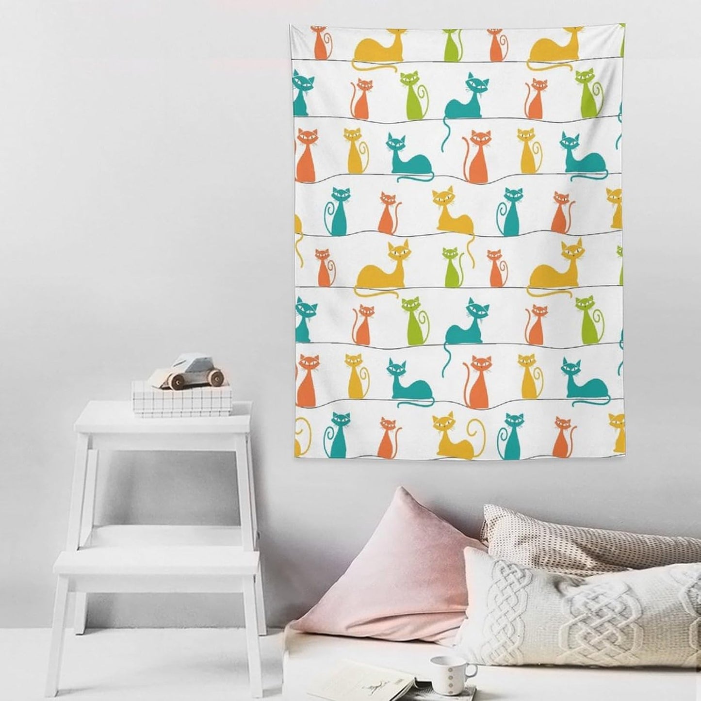 ICMOLYYENLO Boho Medieval Cat Tapestry, Abstract Atomic Starburst Geometric Aesthetic Art Wall Hanging For Bedroom Living Room Dormitory 60x80 Inches