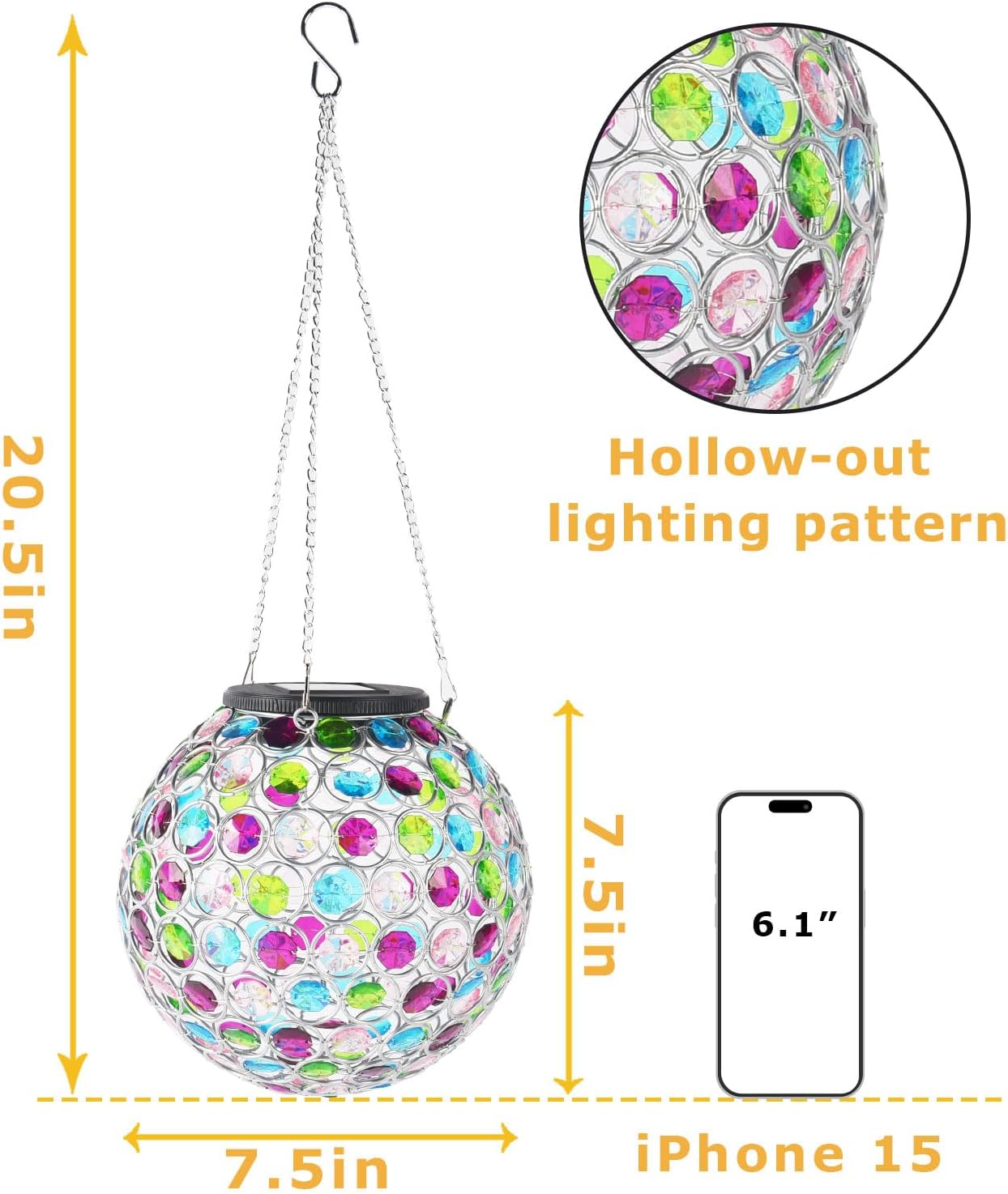 Solar Hanging Lantern Outdoor Lights, Dual LEDs Color Changing and Cool White Hanging Light Waterproof Crystal Globe Lamp Decoration in Garden, Pathway, Front Door - Multi Color