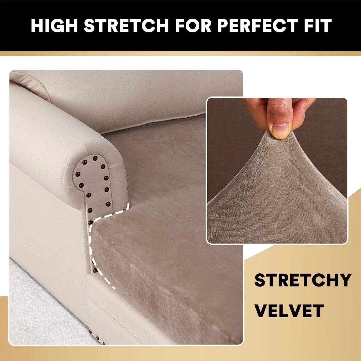 PrinceDeco Sectional Couch Covers Velvet Couch Cover for Dogs Washable L Shaped Couch Cover 1 Piece Individual Sectional Couch Covers with Elastic Bottom(Chaise Lounge,Taupe)