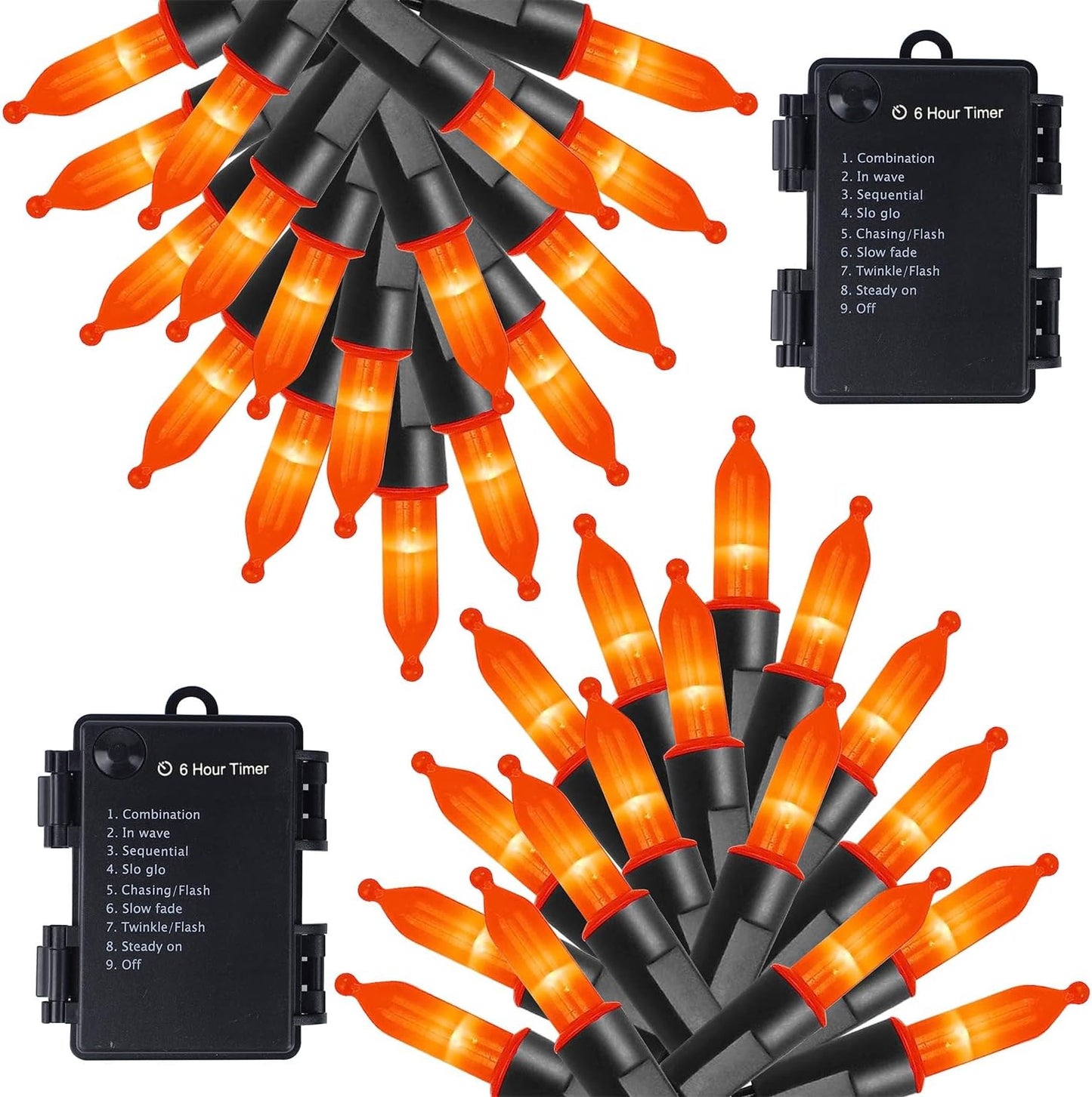 WATERGLIDE 2 Pack 50 LED Outdoor Halloween Lights, 16 FT Mini String Light with 8 Modes, Waterproof Battery Operated Tree Lights for Indoor Outdoor Patio Garden Party Wedding Decoration, Orange