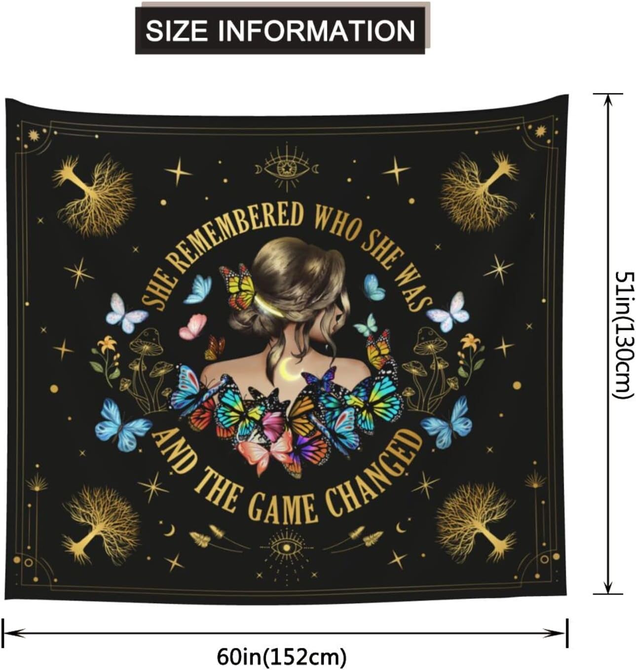 Bapcoku She Remembered Who She Was And The Game Changed Positive Quotes Tapestry Inspirational Gift Wall Decor for Bedroom,Uplifting Encouragement Gifts Butterfly Gifts for Women Teens Girls 60x50in