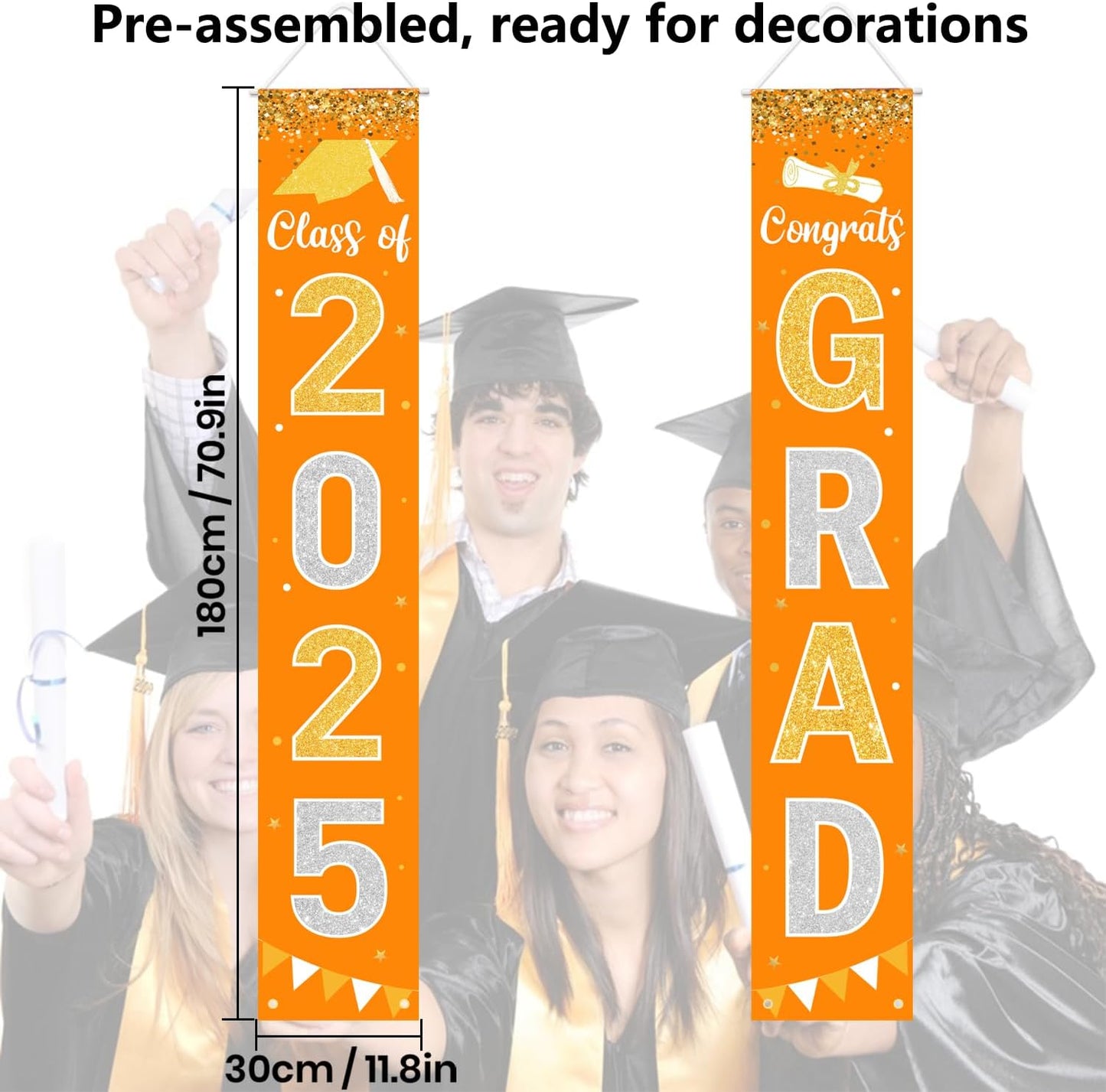 Graduation Decorations 2025 GRAD Banner Orange Porch Door Sign Welcome Banner For Indoor Outdoor Wall Graduation Decorations Class of 2025