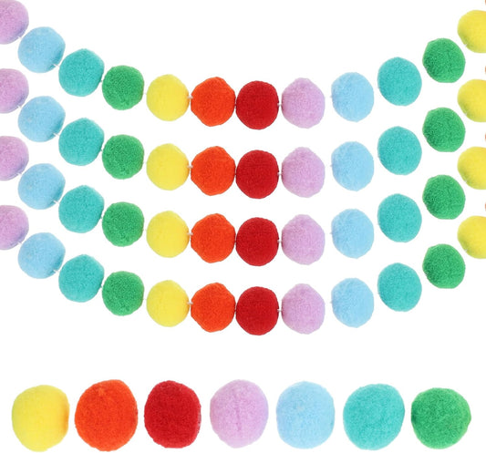 PATIKIL 26Ft Pom Pom Garland Decorations, 4Pcs Colorful Felt Ball Garland Banner Cute Rainbow Pompom Hanging Decorations for Tree Ornaments Homes Decor, Multicolor