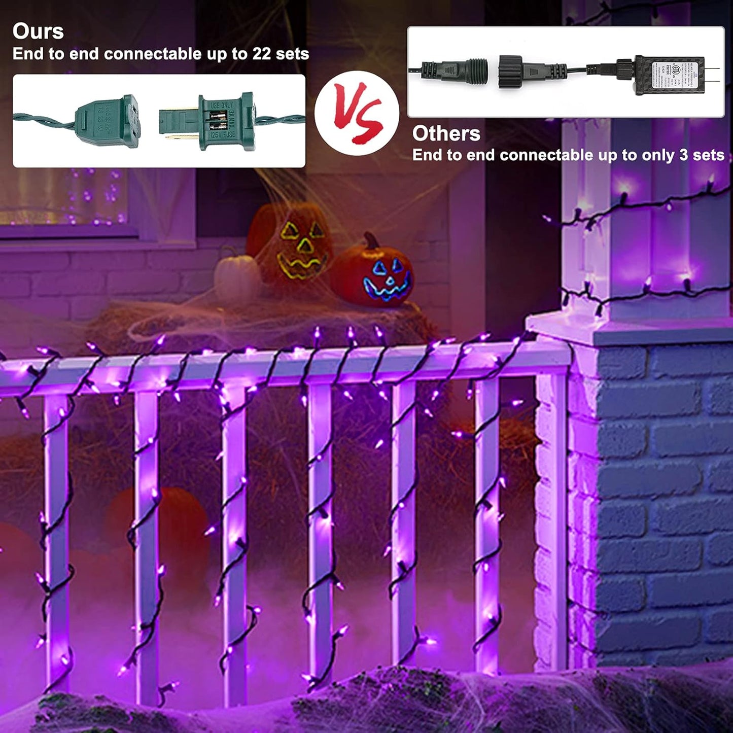 Brizled Purple Christmas Lights, 2 Pack 33ft 100 LED Christmas String Lights, 120V UL Certified Purple Halloween Light Connectable Mini Xmas Tree Light Outdoor for Halloween Xmas Party Wedding Holiday