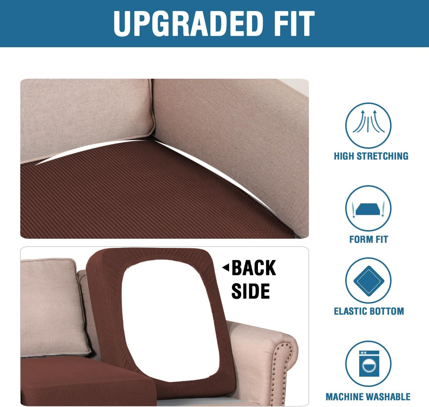 H.VERSAILTEX Super Stretch Individual Seat Cushion Covers Sofa Covers Couch Cushion Covers Slipcover Sets Thick Jacquard Textured Twill Fabric (1 Piece Loveseat Cushion Cover, Burnt Brick)