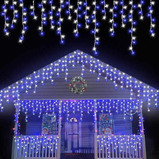 QITONG 400 LED Icicle Lights Blue and White