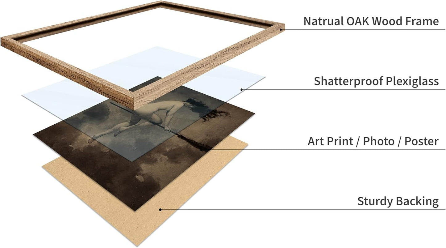 Poster Master Vintage Albert Joseph Penot Poster - Retro Halloween Print - Gift for Artist, Friend - Departure for the Sabbath, Naked Witch on Broom - Wall Decor for Bedroom, 16x20 Beige Framed