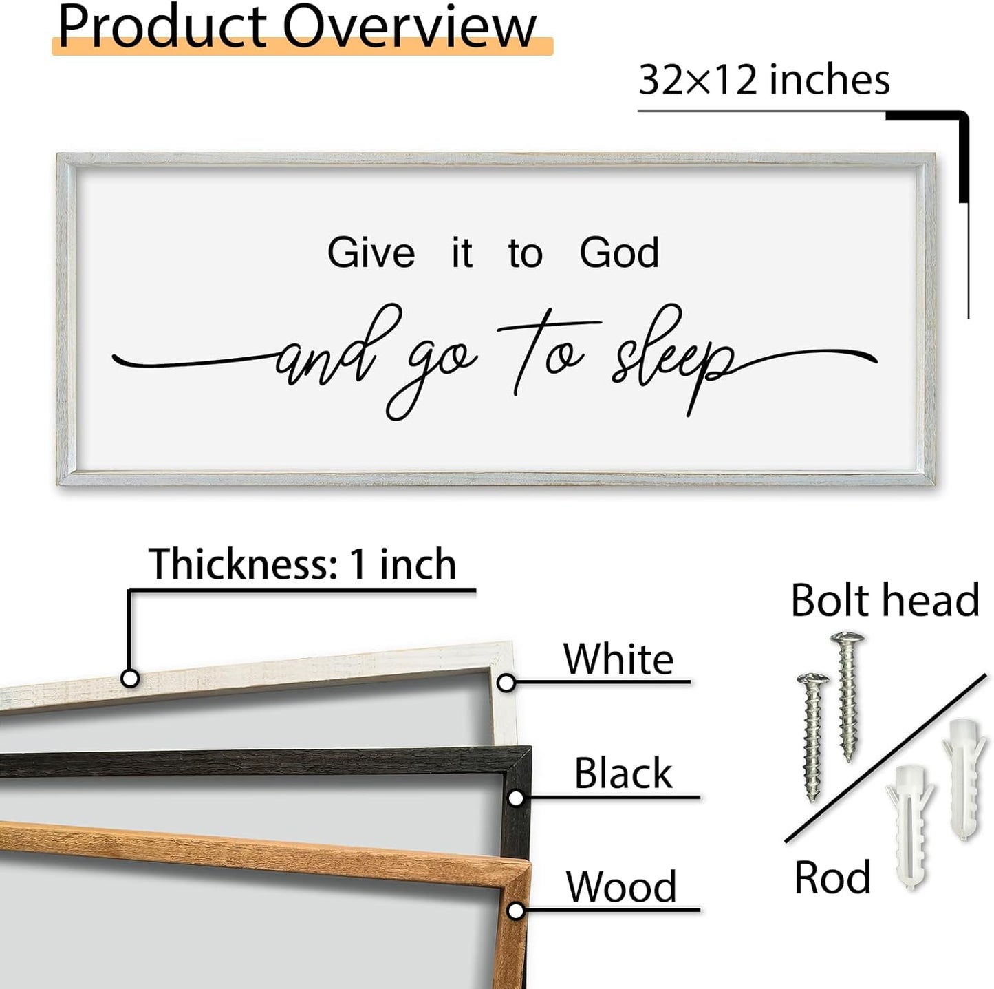 SRSZHIYUE Give It To God And Go to Sleep Sign Wall Decor 32"×12" for Master Bedroom Above Bed Guest Room Over Art Decoration (White)