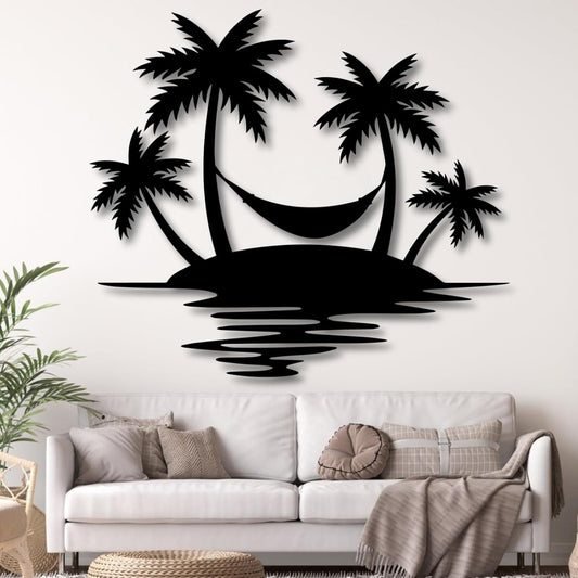 Palm Tree Metal Wall Decor,Palm Tree Outdoor Wall Art,Tropical Palm Tree Wall Decorations for Living Room,Outdoor Wall Decorations for House(30"×26",Black)