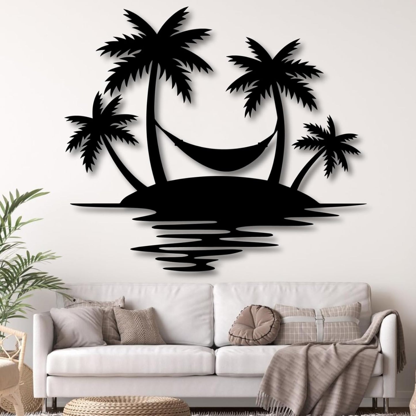 Palm Tree Metal Wall Decor,Palm Tree Outdoor Wall Art,Tropical Palm Tree Wall Decorations for Living Room,Outdoor Wall Decorations for House(35"×31",White)