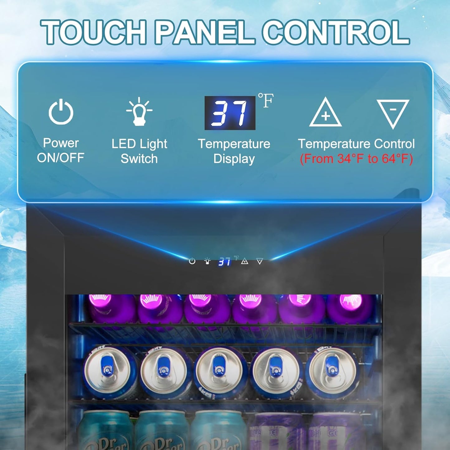 128 Cans Beverage Refrigerator Cooler, 3.2 Cu.Ft Mini Drink Fridge Glass Door for Drink Beer Soda Wine, Small Beer Fridge with 4 Removable Shelves for Kitchen Bedroom, Office Bar Gaming Room, Black