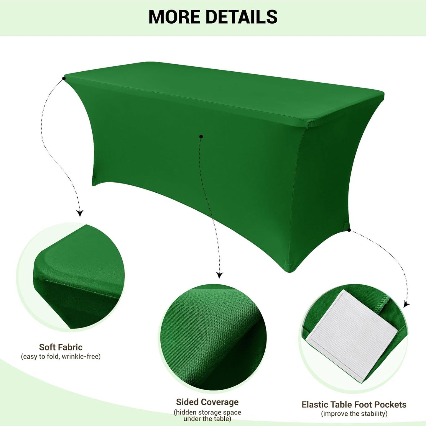 Obstal 8Ft Stretch Spandex Table Cover for Standard Folding Tables - 2 Pack Universal Rectangular Fitted Tablecloth for Party, Banquet, Events, Trade Show (Emerald Green, 96L x 30W x 30H Inches)