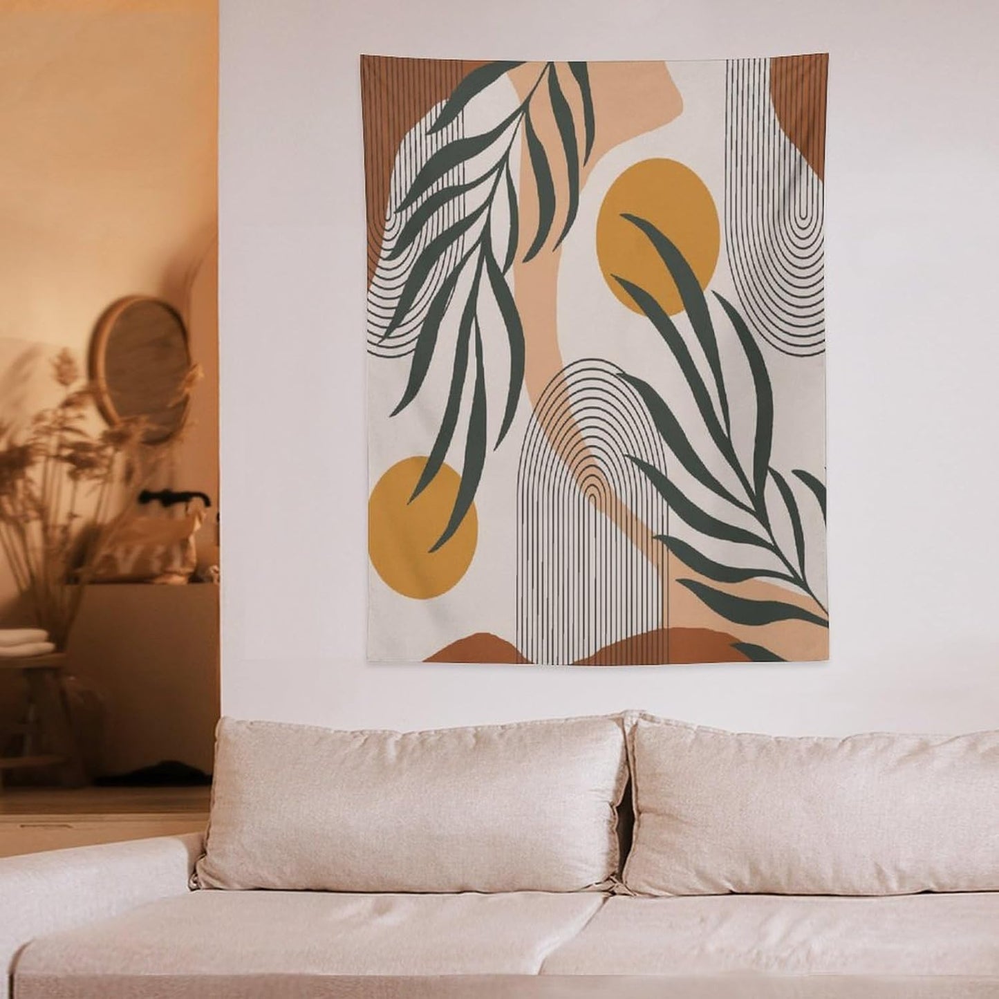 ICMOLYYENLO Boho Plant Aesthetic Tapestry, Abstract Medieval Arch Sun Home Aesthetic Wall Hanging For Bedroom Living Room Dormitory Tapestry 60x60 Inches