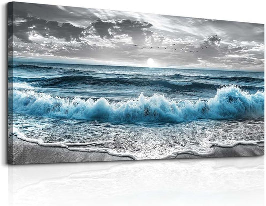 ZUITINGHUA Canvas Wall Art For Living Room Wall Decor For Bedroom Office Wall Decoration Sea Wave Landscape Painting Black And White Pictures Artwork Room Aesthetic Home Decor 20x40 In