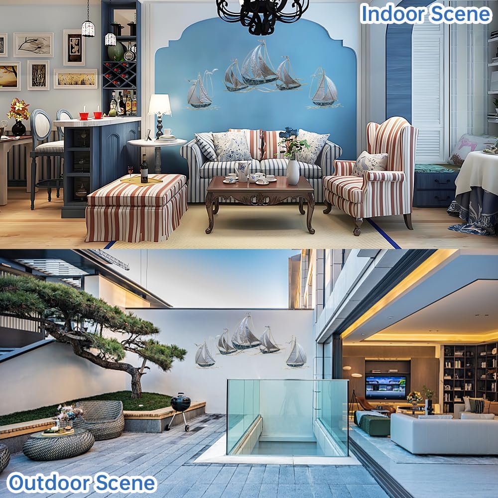 Metal Geometric Round Wall Art Abstract Metal Wall Decor for Living Room, 3d Modern Orange Circle Large Wall Art Circular Wall Decor Hanging Wall Sculptures Artwork for Outdoor Bedroom (Sailboat)