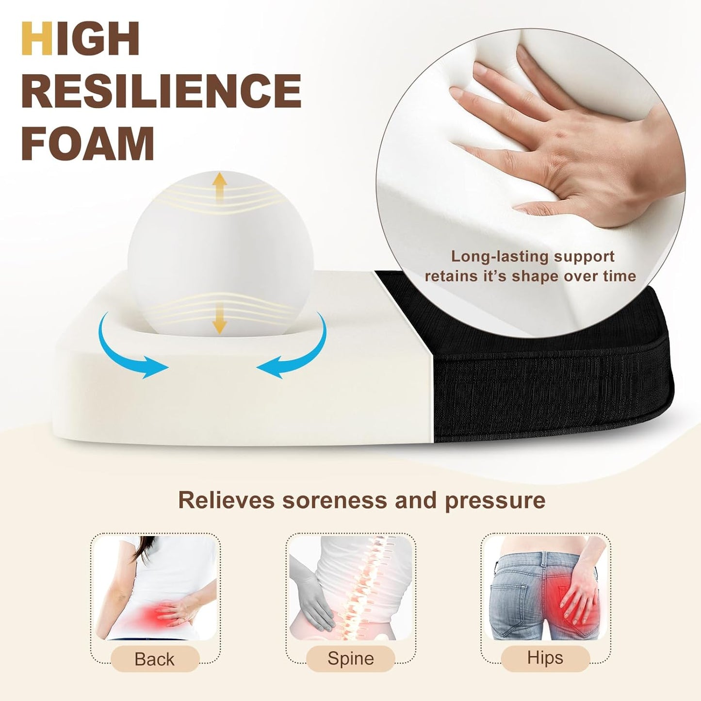 downluxe Chair Cushions for Dining Chairs, Waterproof Kitchen Chair Pads, Non-Slip Dining Seat Cushion with Ties, 17" x 16" x 2.5", Black, 6 Pack