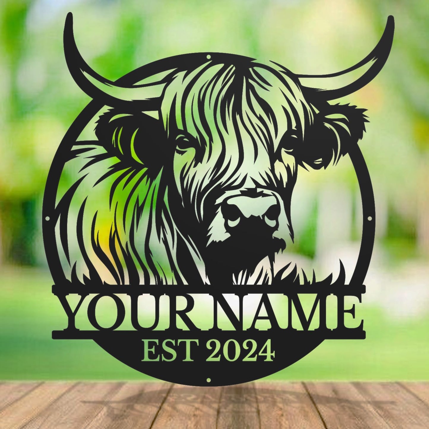 Personalized Highland Cow Name metal Signs,Custom Highland Cow Metal Shed Wall Decor,Black Metal Wall Art Plaques Outdoor wall Decorative Signage (Style F)